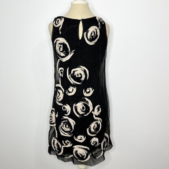Yoana Baraschi Black & Ivory Floral Sleeveless Crepe Overlay Dress Sz M - Picture 5 of 12